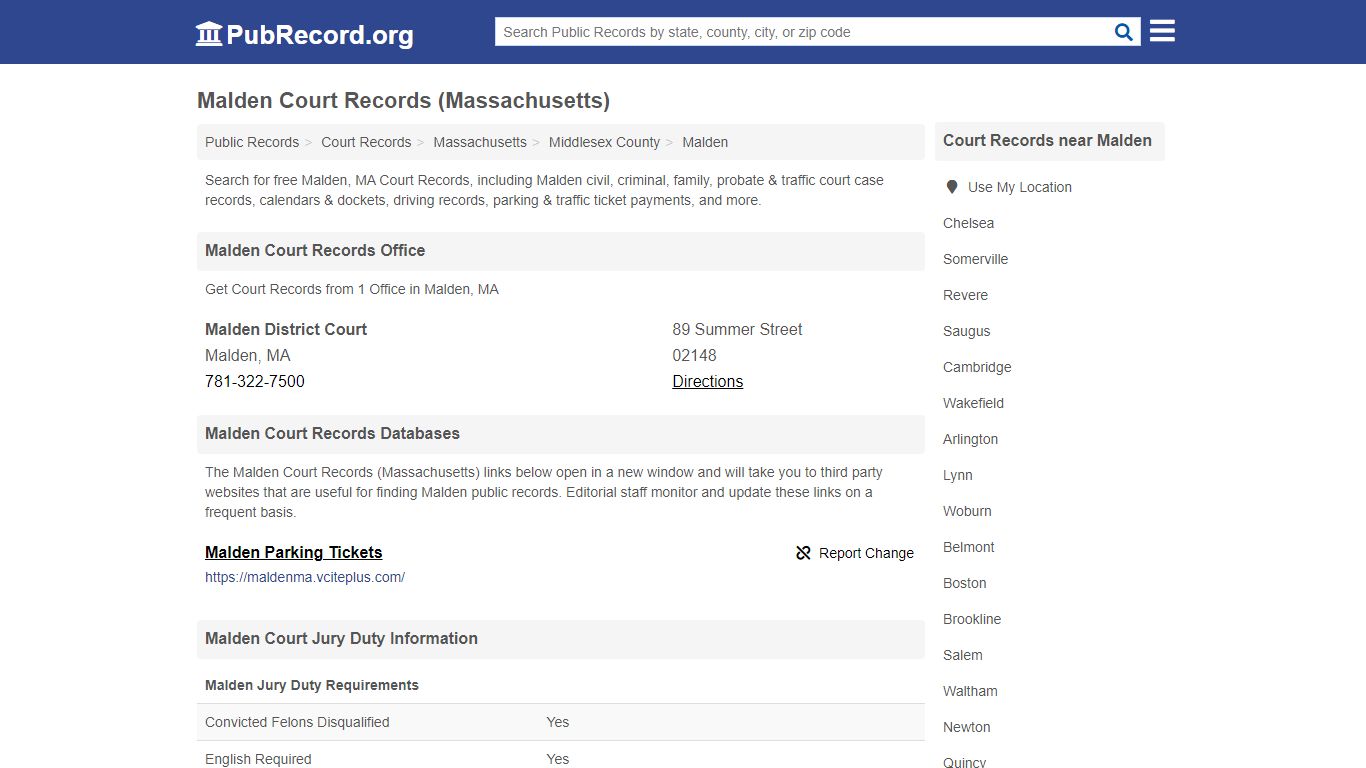 Free Malden Court Records (Massachusetts Court Records)